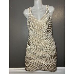 Maxandcleo Dress Womens 4 Champagne Metallic Pleated Bodycon Sleeveless